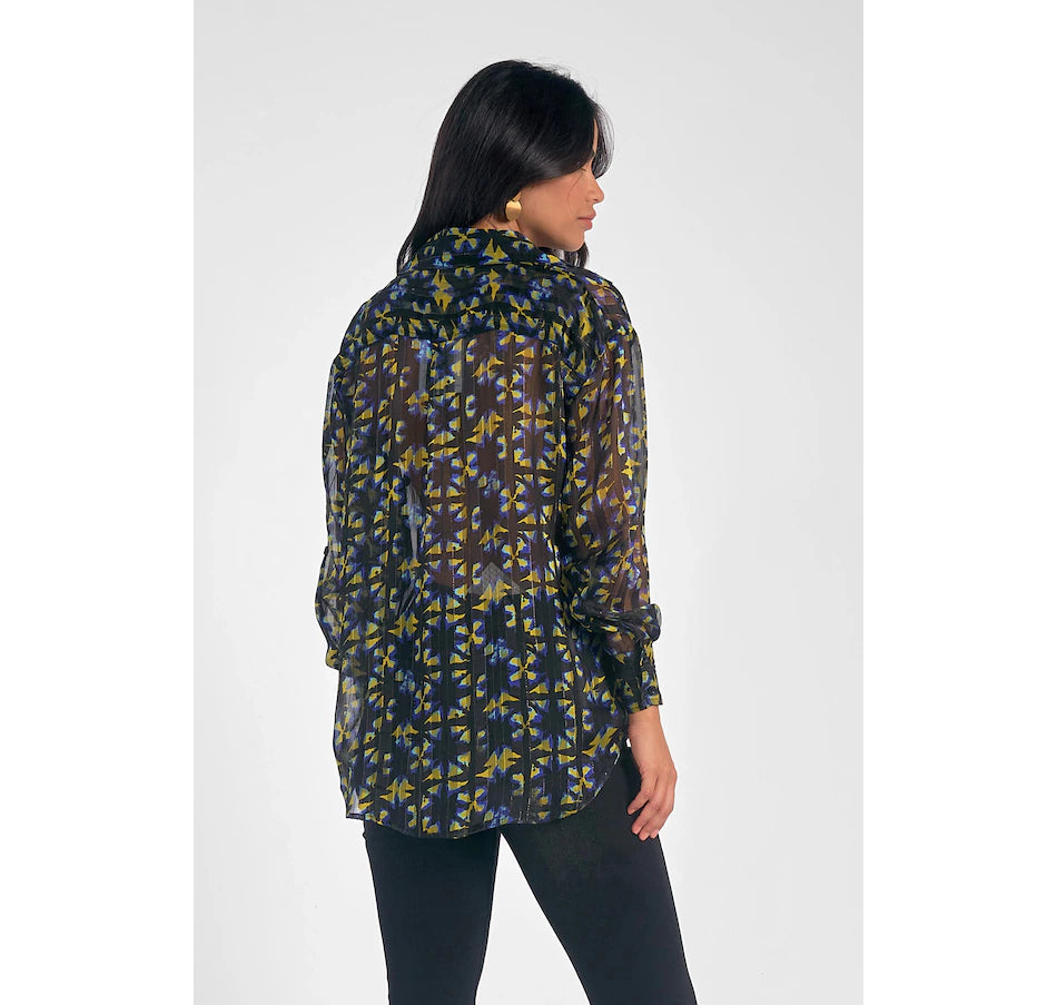 Button Up Front Printed Blouse