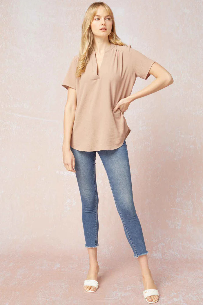 V Neck Collar Top - Multiple Colors