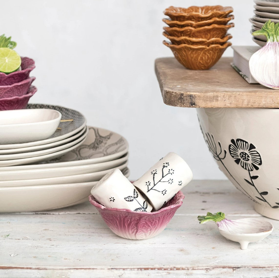 Hand-Painted Stoneware Salt & Pepper Shakers, Set of 2