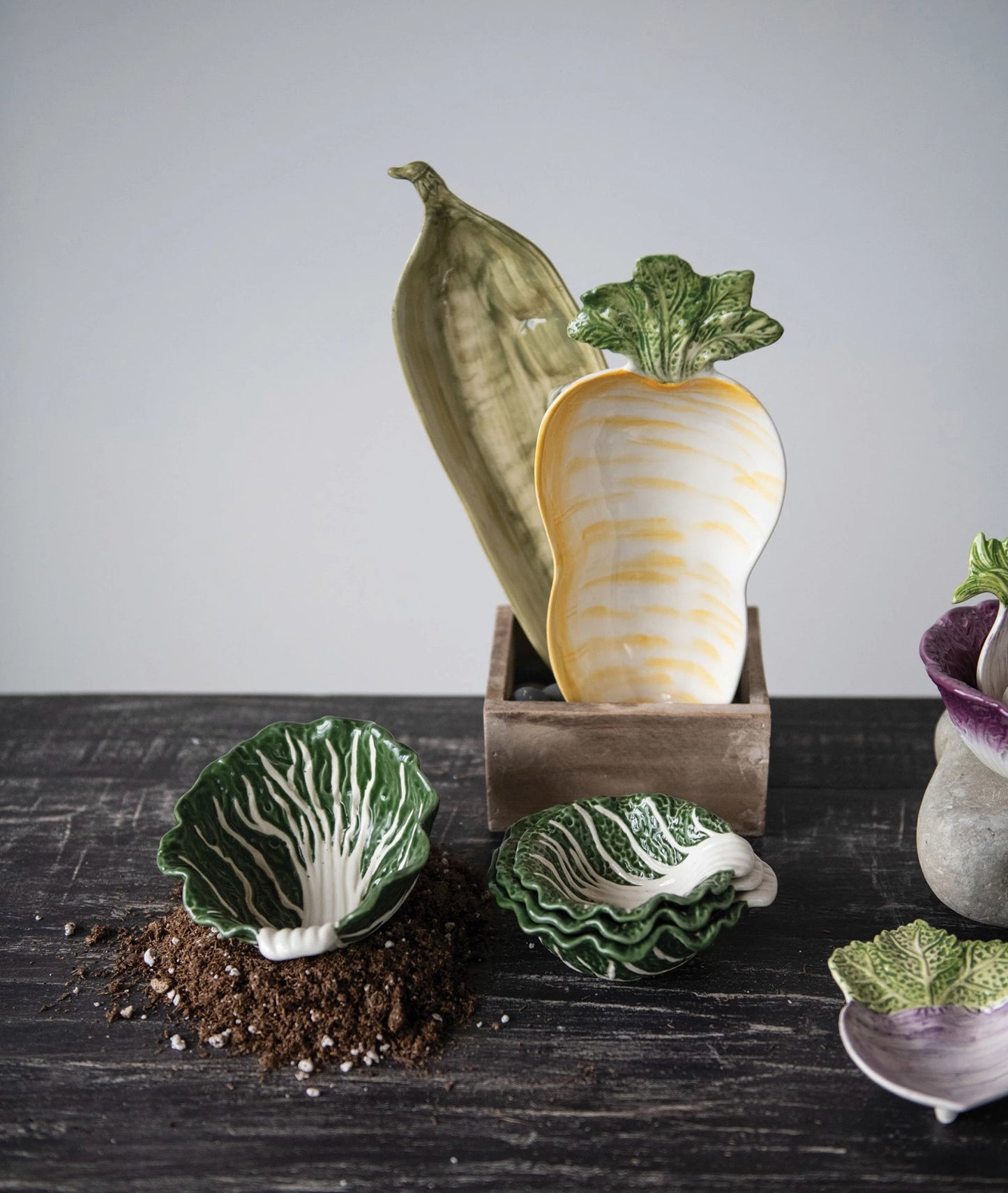 Hand-Painted Stoneware Cabbage Bowls, Set of 4