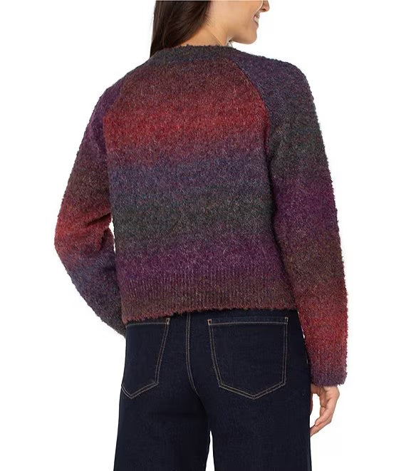 Boucle Ombre V-Neck Long Sleeve Cardigan