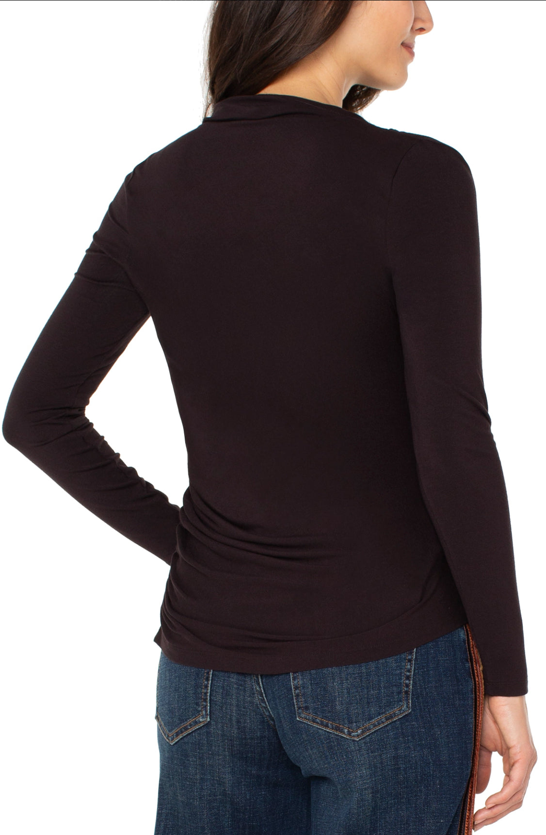 Long Sleeve Mock Neck Knit Top W/ Shirring
