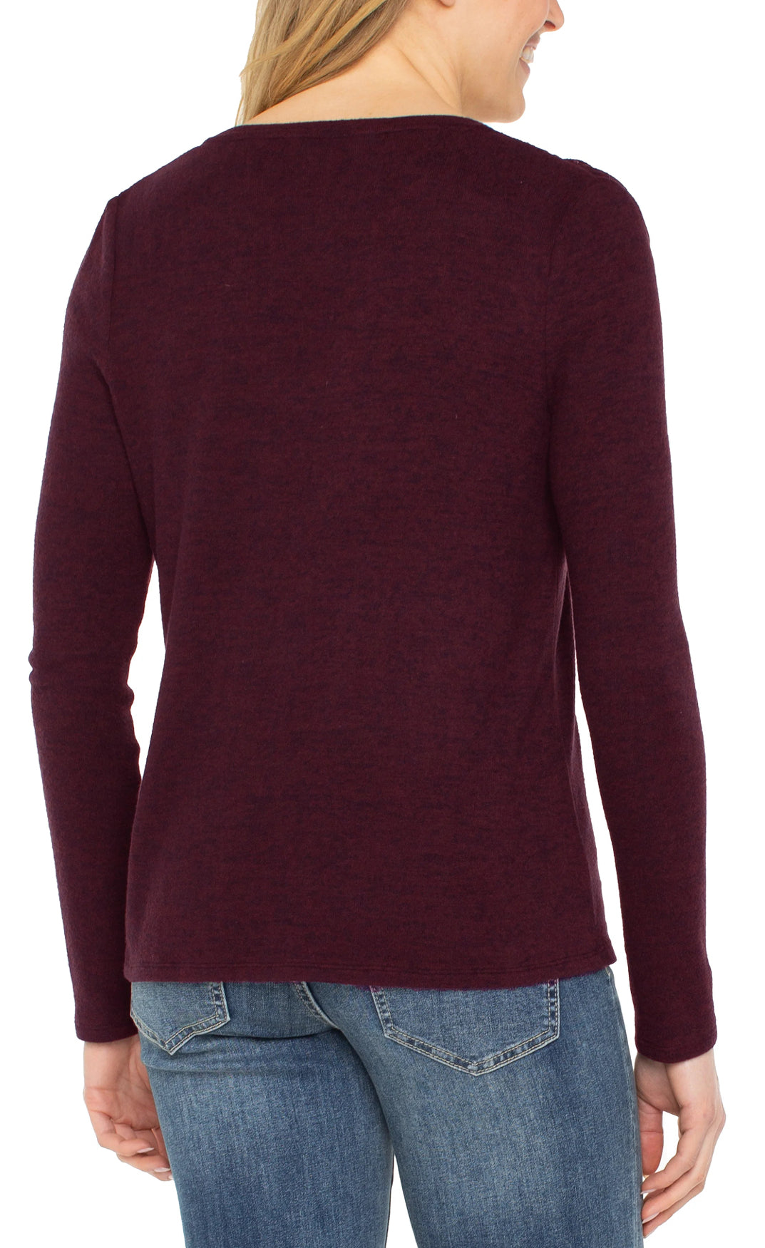 Long Sleeve V-neck Knit Top W/ Shirring