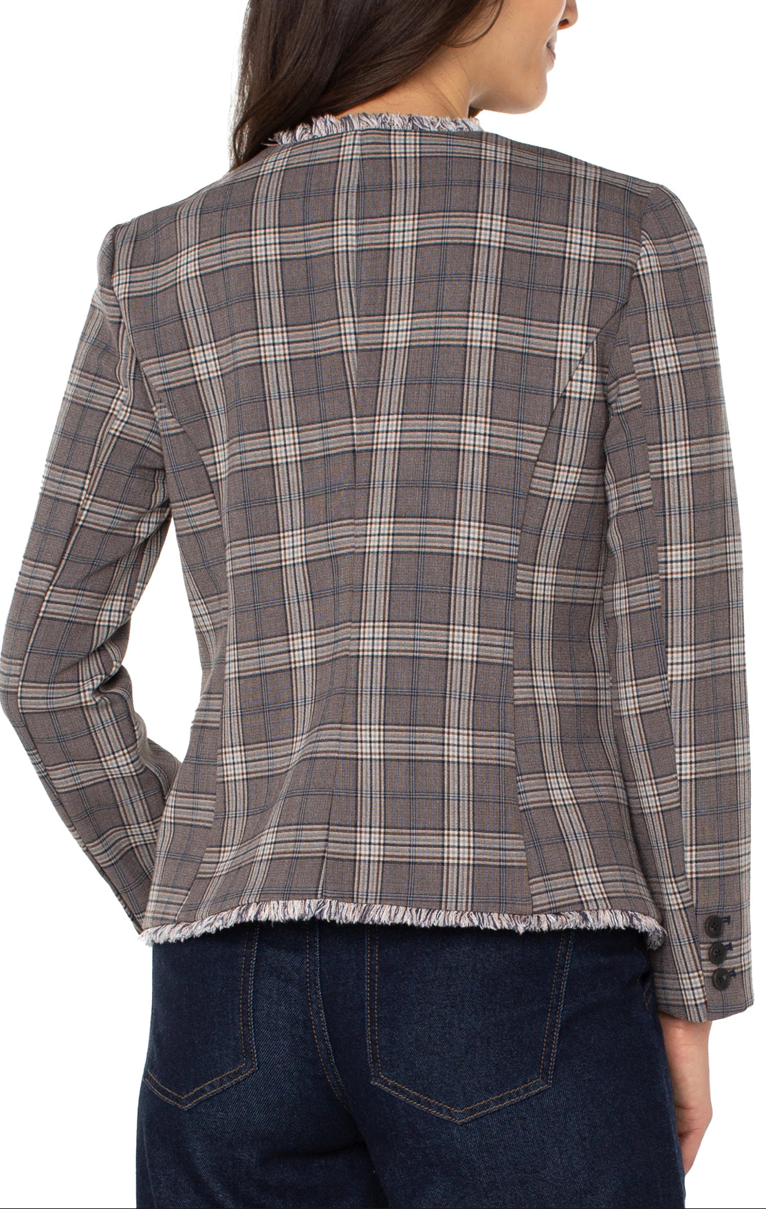 Petite Collarless Fitted Blazer W/ Fray