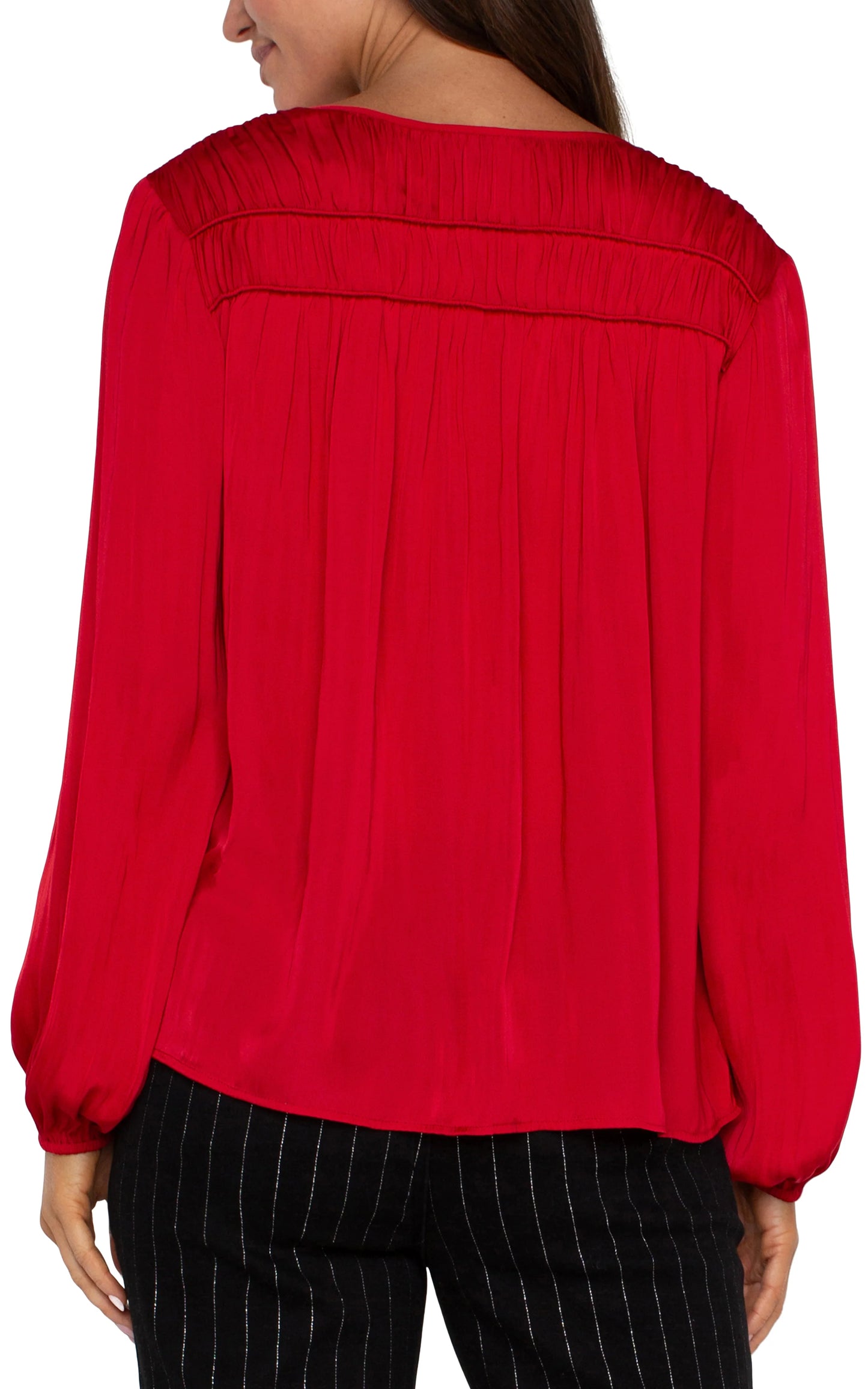 Long Sleeve V-Neck Woven Blouse