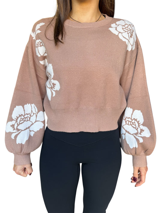 Cream sweater with roses