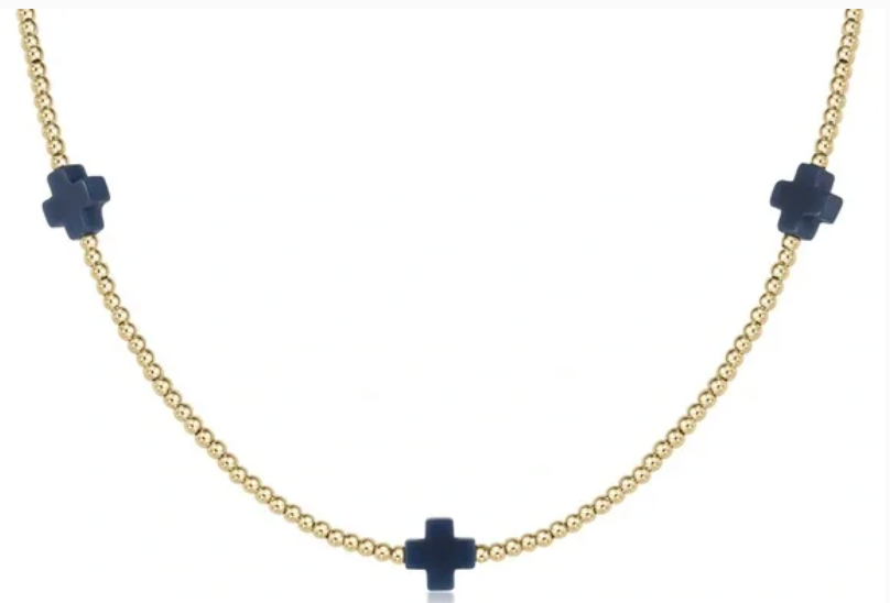 Signature Cross 15" choker Gold pattern 2mm bead