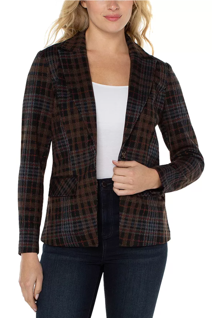 Liverpool Los Angeles Tartan Plaid Notched Blazer