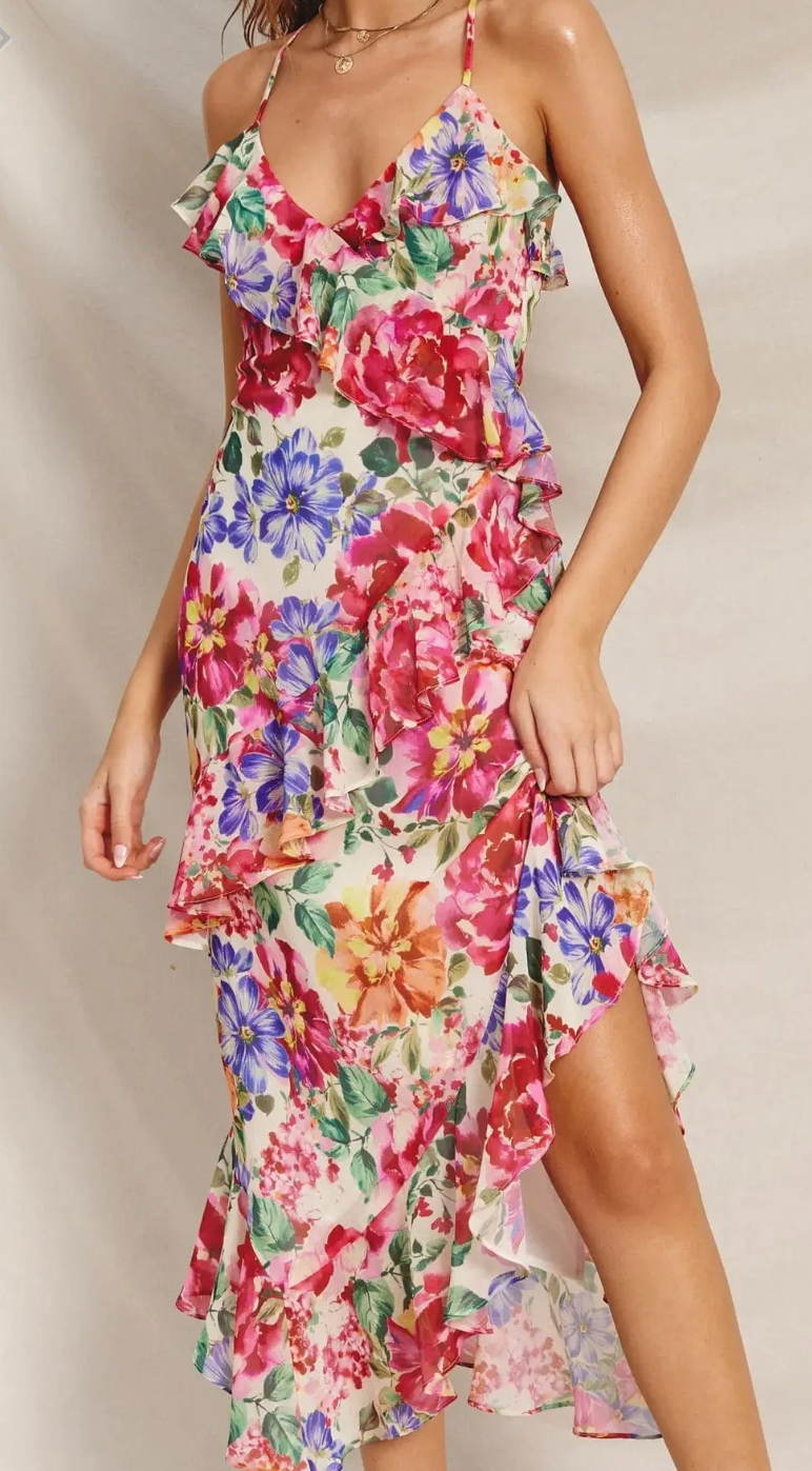 Dress Forum Heavenly Hues Diagonal Ruffled Midi Dress