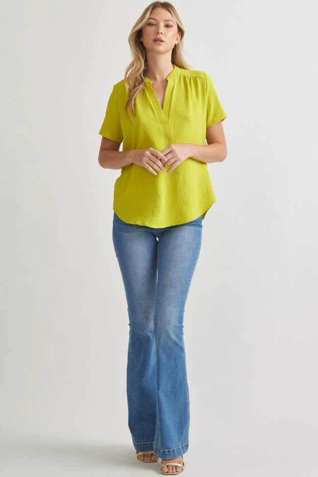 V Neck Collar Top - Multiple Colors