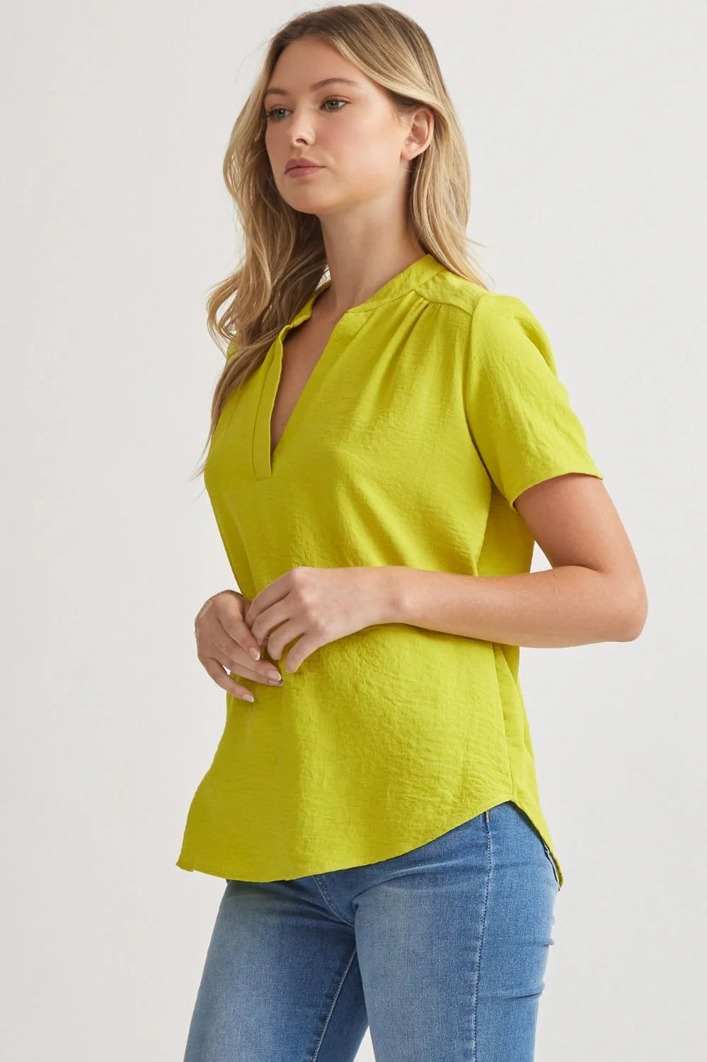 V Neck Collar Top - Multiple Colors
