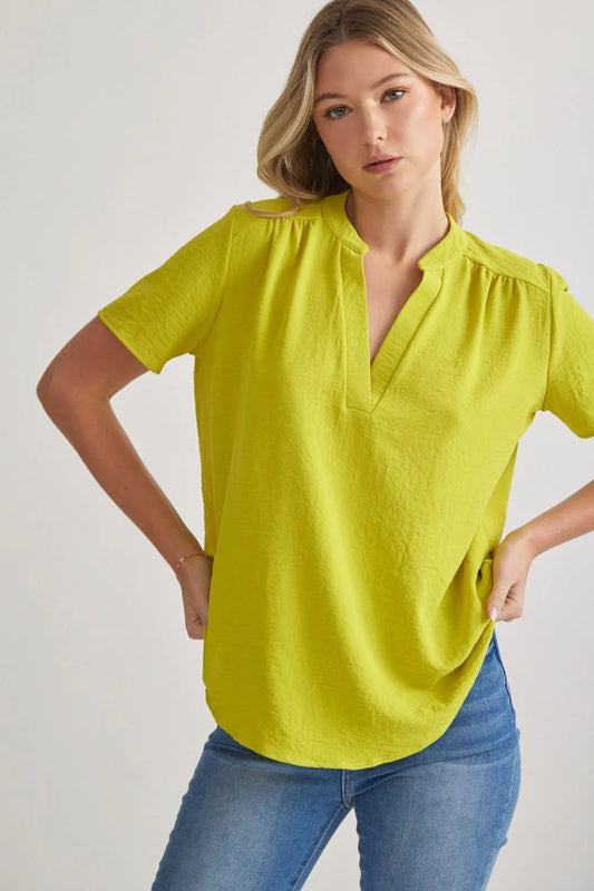 V Neck Collar Top - Multiple Colors