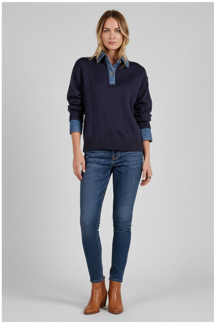 Elan Collared Denim Sweater