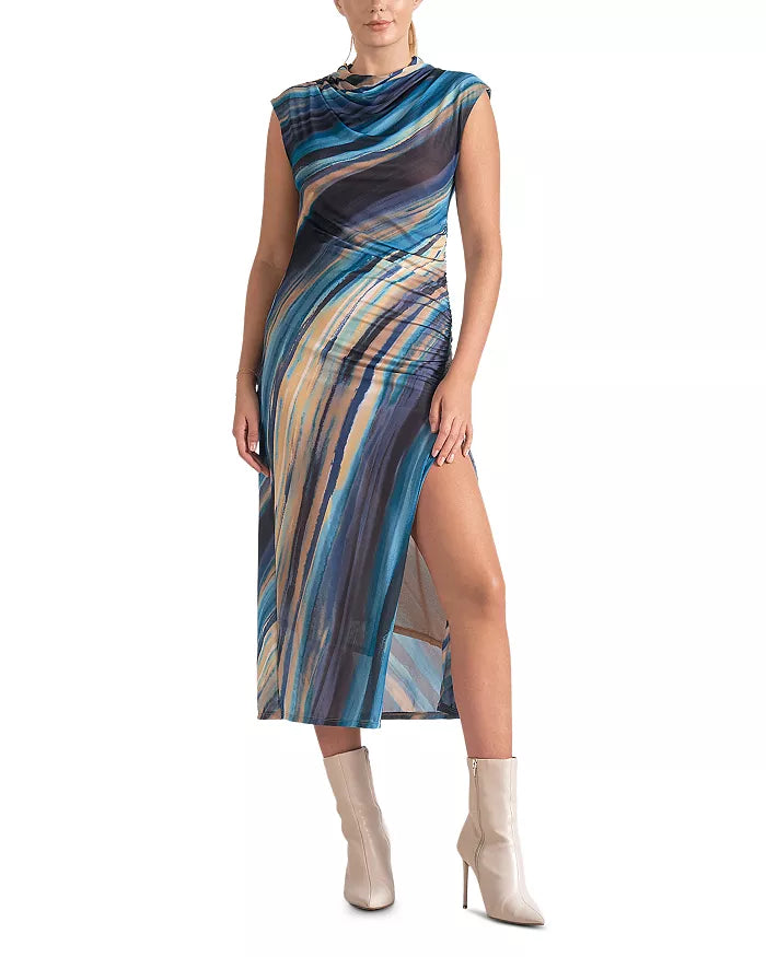 Mock Neck Mesh Midi Dress