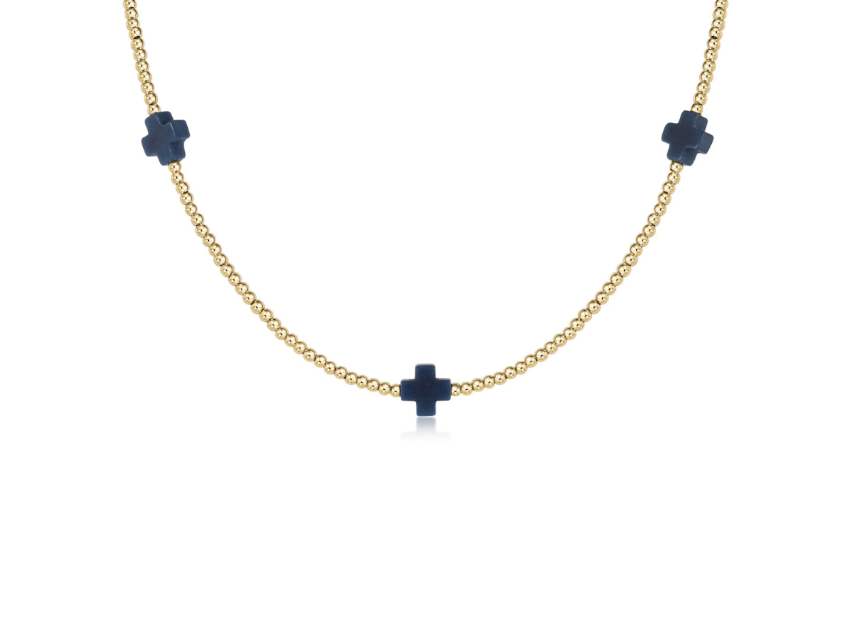 Signature Cross Choker 15" chain 2mm bead - Multiple Colors