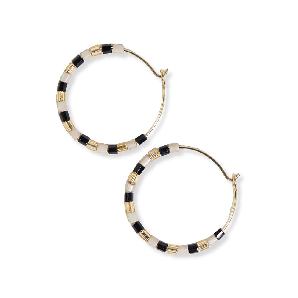 Victoria Mixed Beaded Hoop Earrings Black