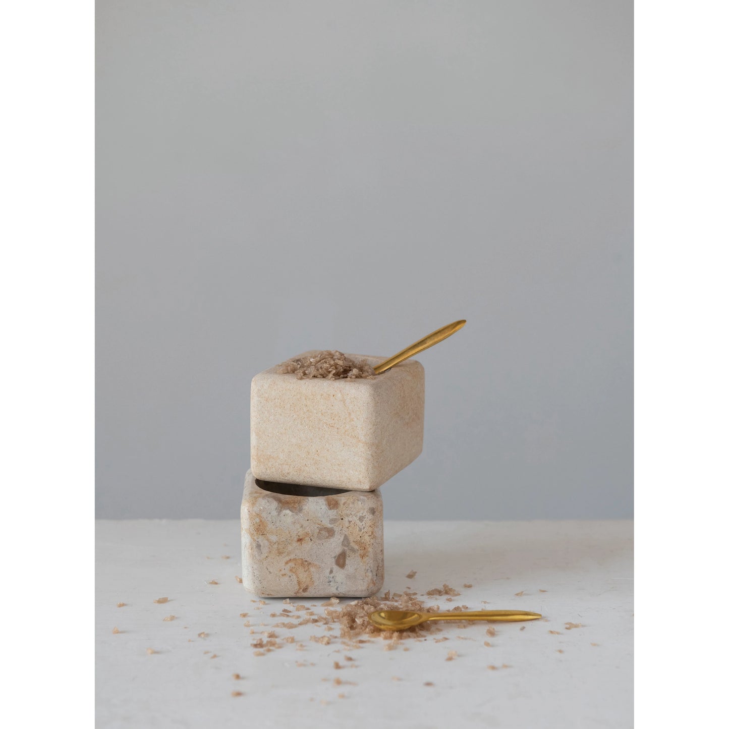 Marble/Sandstone Pinch Pot with Brass Spoon