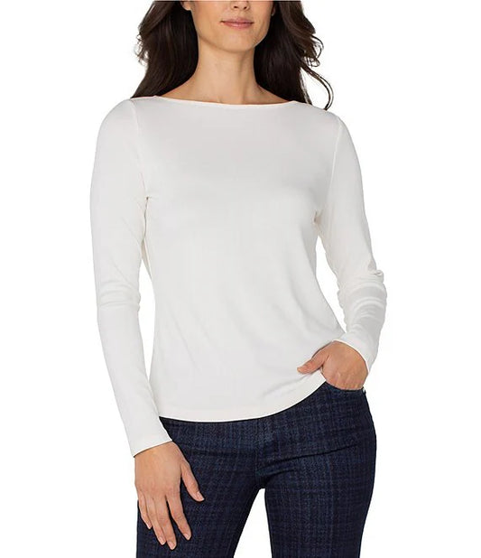 Long Sleeve Boat Neck Ribbed Top