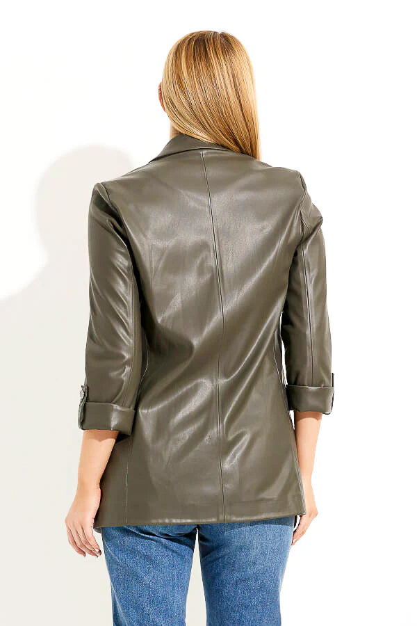 Faux Leather Open Front Blazer
