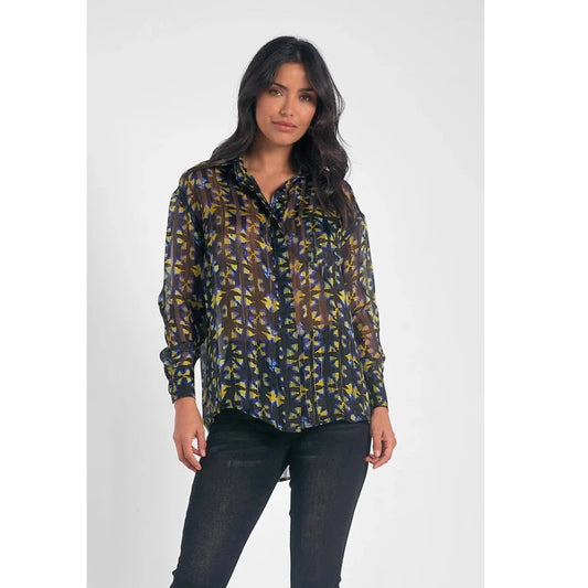 Button Up Front Printed Blouse