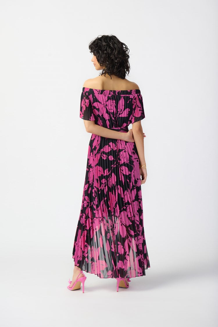 Floral Print Chiffon Off-Shoulder Pleated Dress