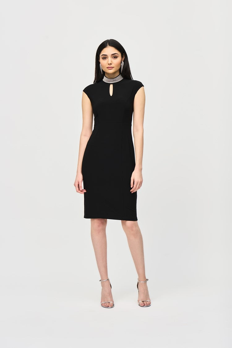 Silky Knit Embellished Collar Fitted Dress