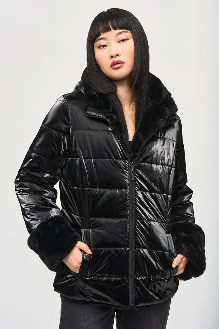 Reversible Faux Fur Quilted Puffer Coat