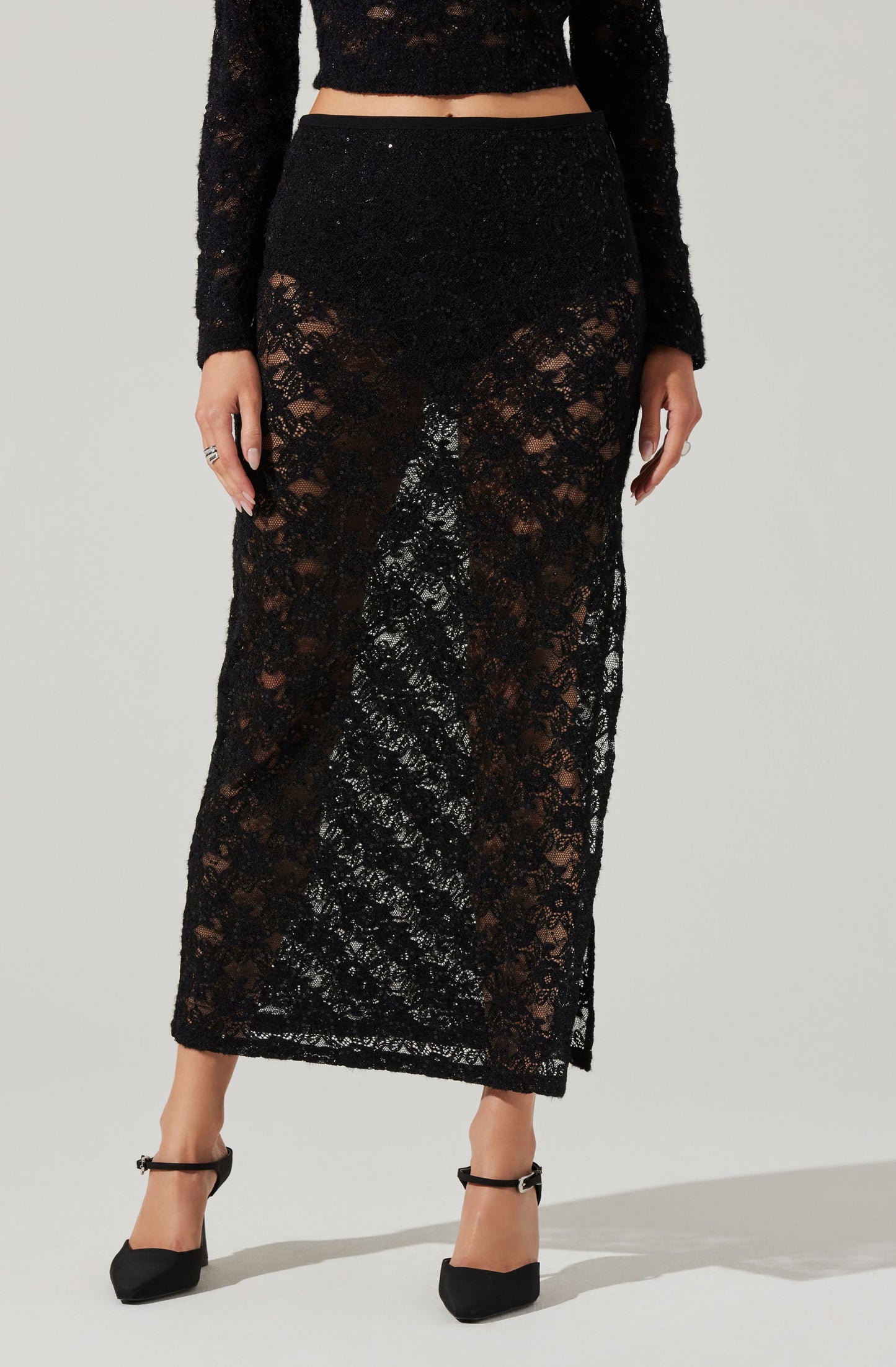 Roux Sequin Lace Maxi Skirt