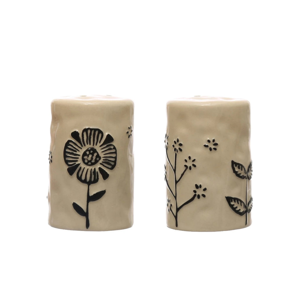 Hand-Painted Stoneware Salt & Pepper Shakers, Set of 2