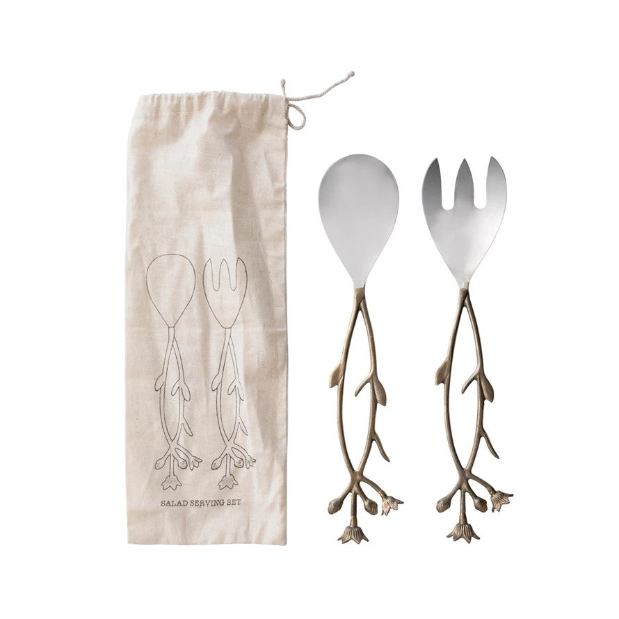 Stainless Steel & Brass Salad Servers, Set of 2