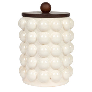Stoneware Canister w/ Raised Dots & Acacia Wood Lid & Natural