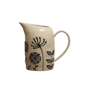 62 oz. Hand-Painted Stoneware Pitcher w/ Embossed Flowers