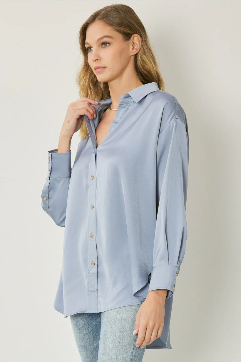 Satin Button Down with Collared Top