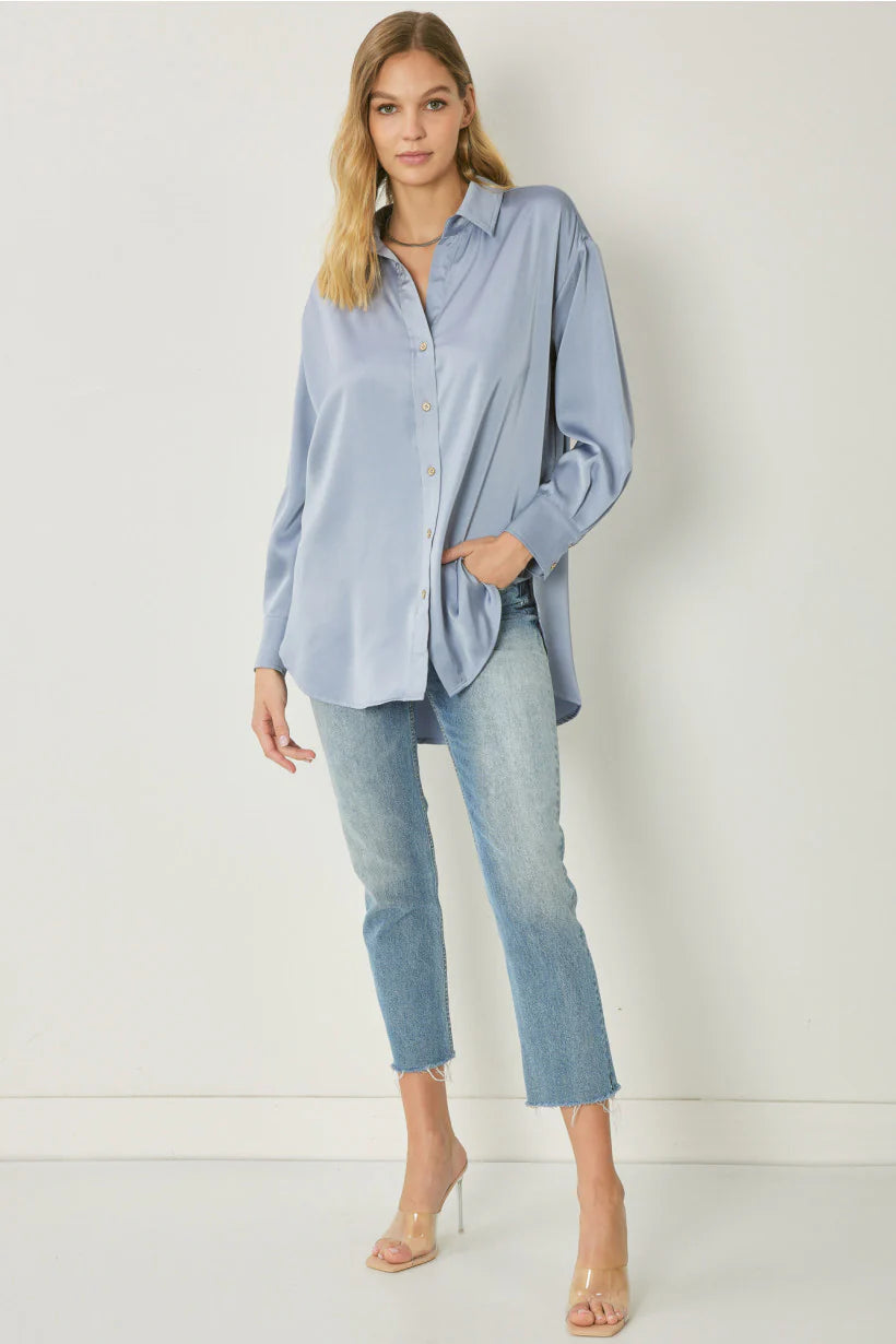 Satin Button Down with Collared Top