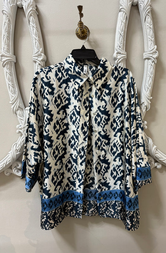 Blue Print Button Up