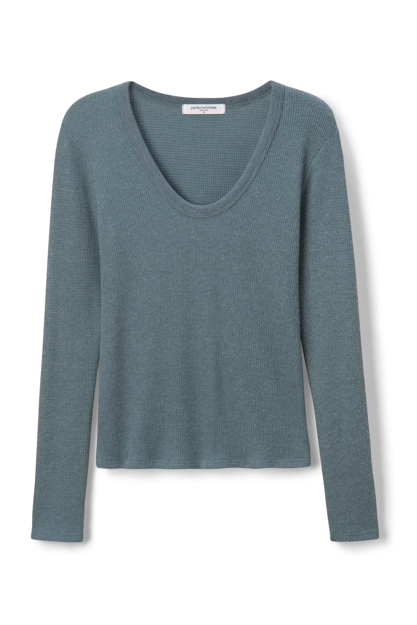 brushed waffle long sleeve u neck tee