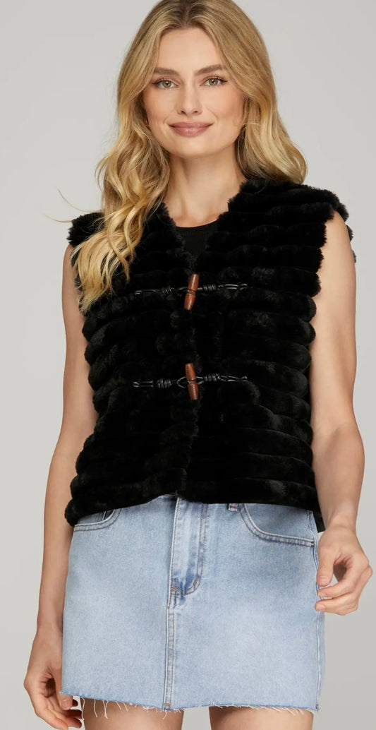 Faux Fur Open Front Toggle Vest