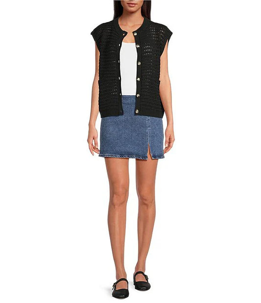 Sweater Knit Cap Sleeve Button Front Cardigan