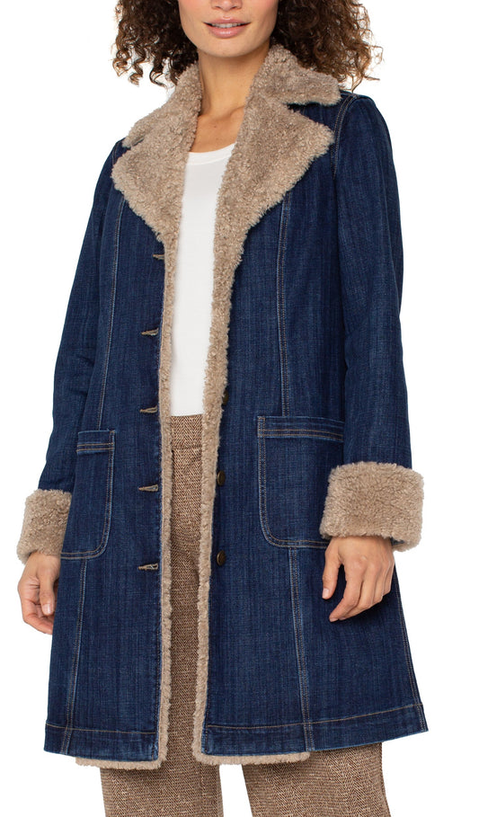 Sherpa Trimmed Notch Collar Jacket