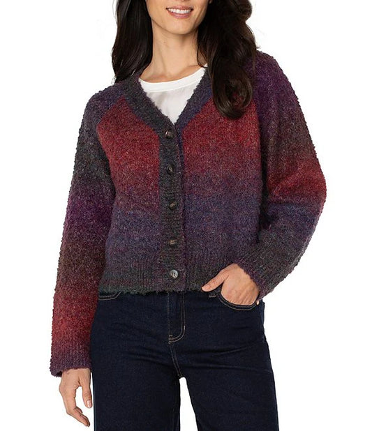 Boucle Ombre V-Neck Long Sleeve Cardigan