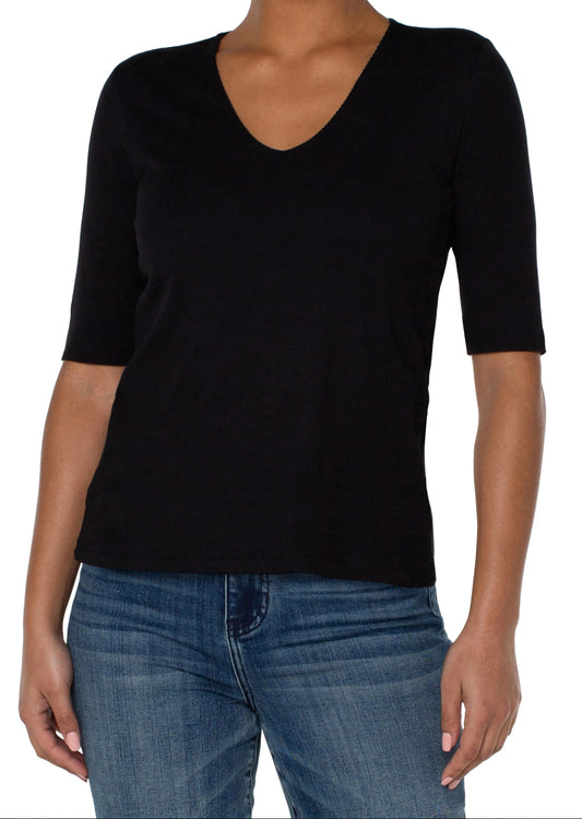 Liverpool Double Layer V-neck Rib Knit Top