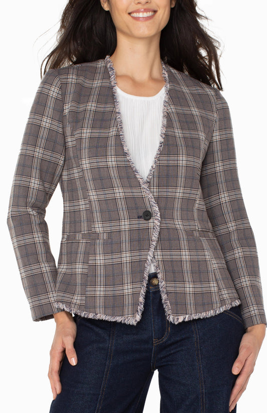 Petite Collarless Fitted Blazer W/ Fray