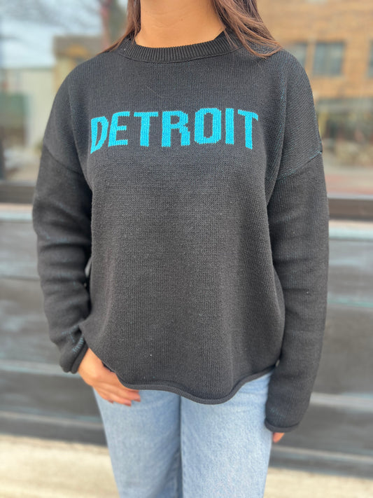 Black Detroit Sweater with Honolulu Blue Accent