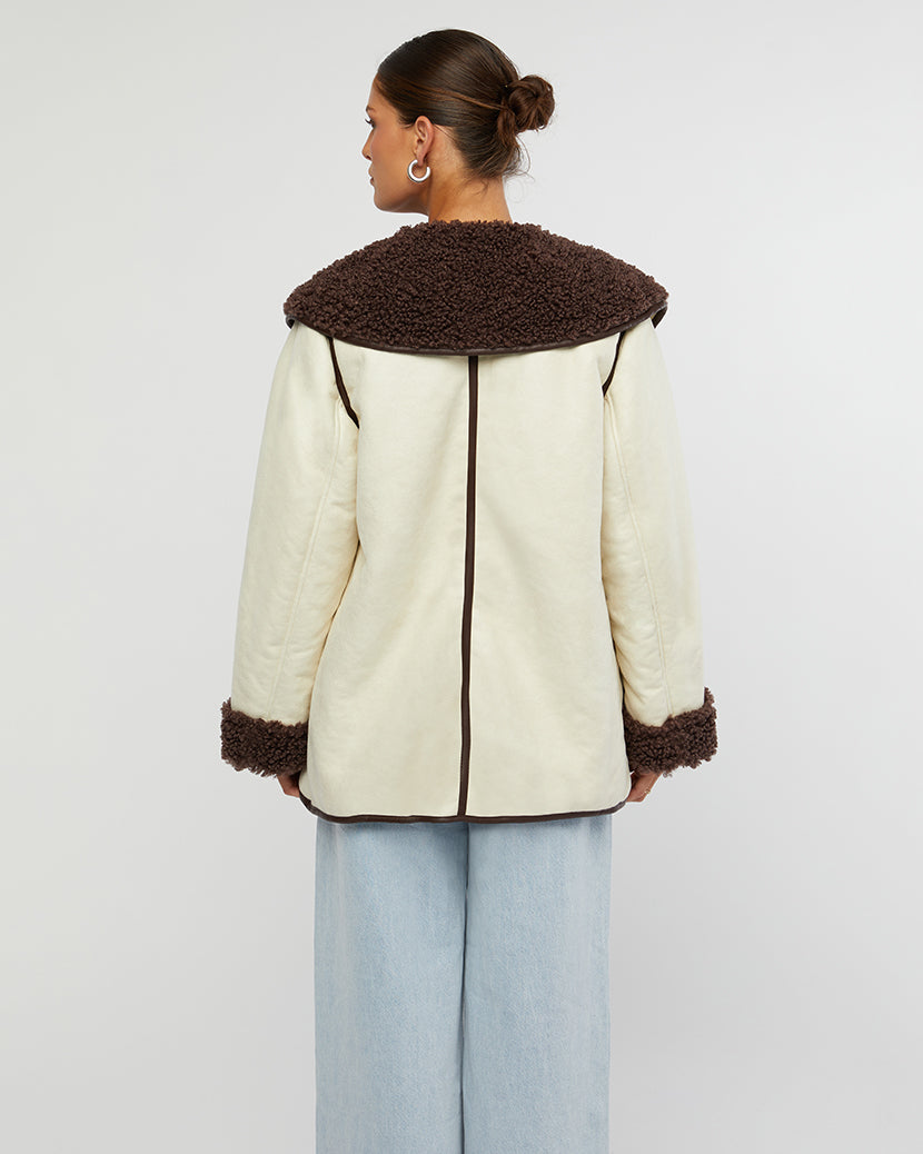 Faux Suede Bonded Sherpa Toggle Jacket