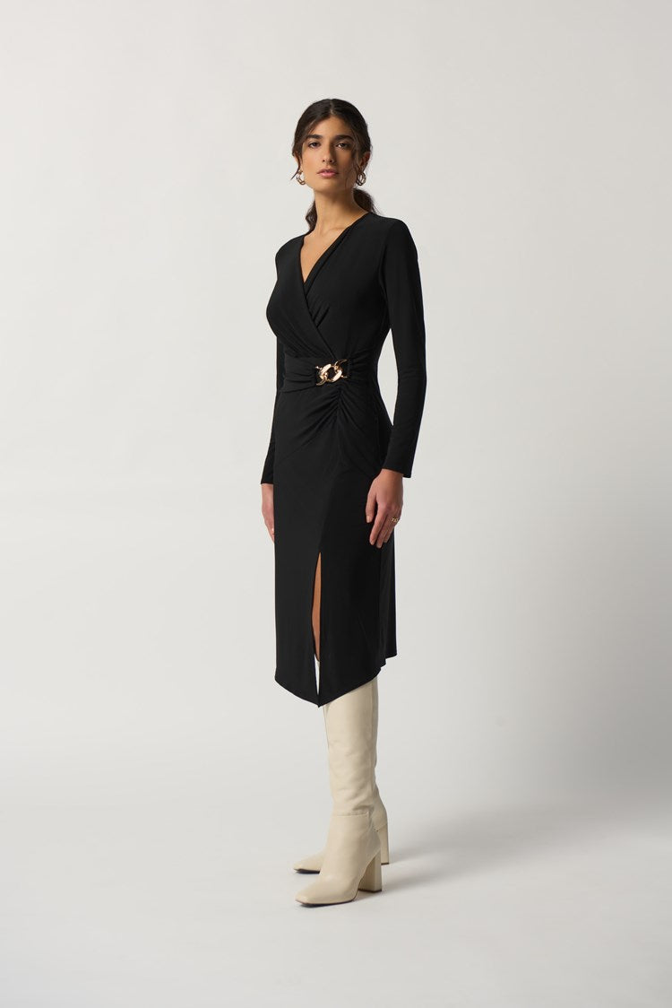 Black Long Sleeve Wrap Dress