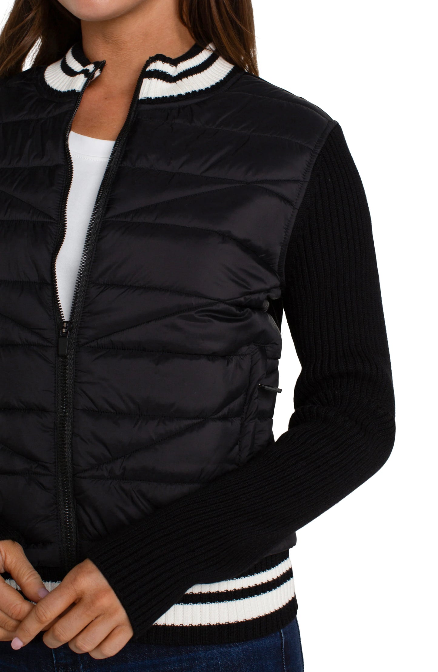 Quilted Front Full Zip Sweater