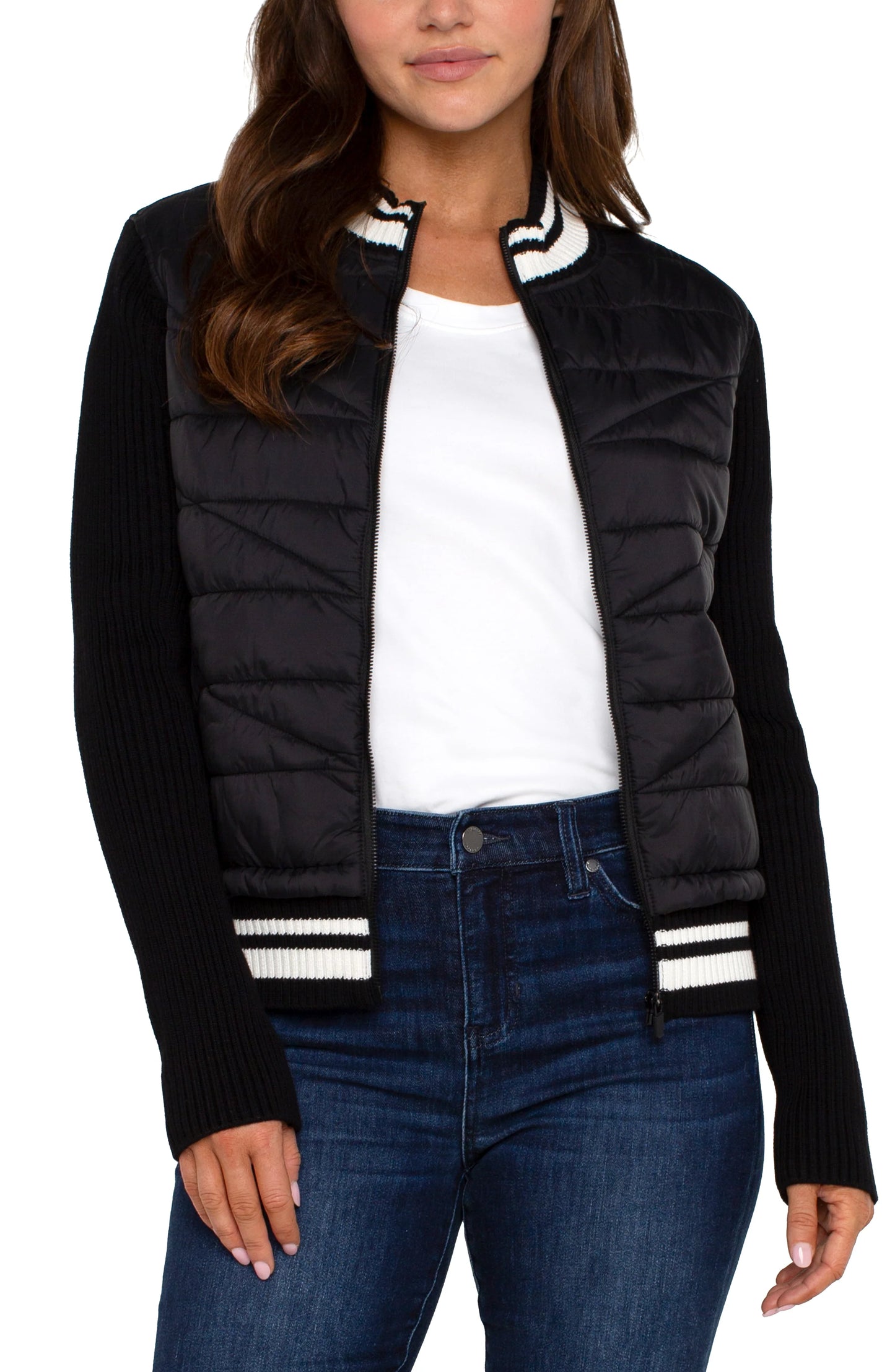 Quilted Front Full Zip Sweater