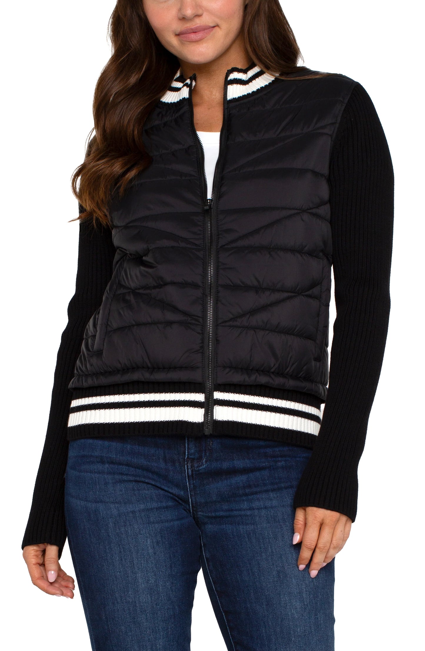 Quilted Front Full Zip Sweater