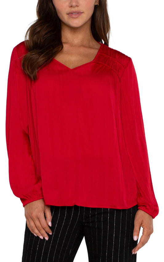 Long Sleeve V-Neck Woven Blouse