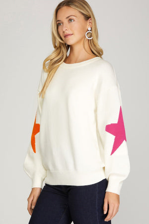 Long Sleeve Star Patterned Sweater